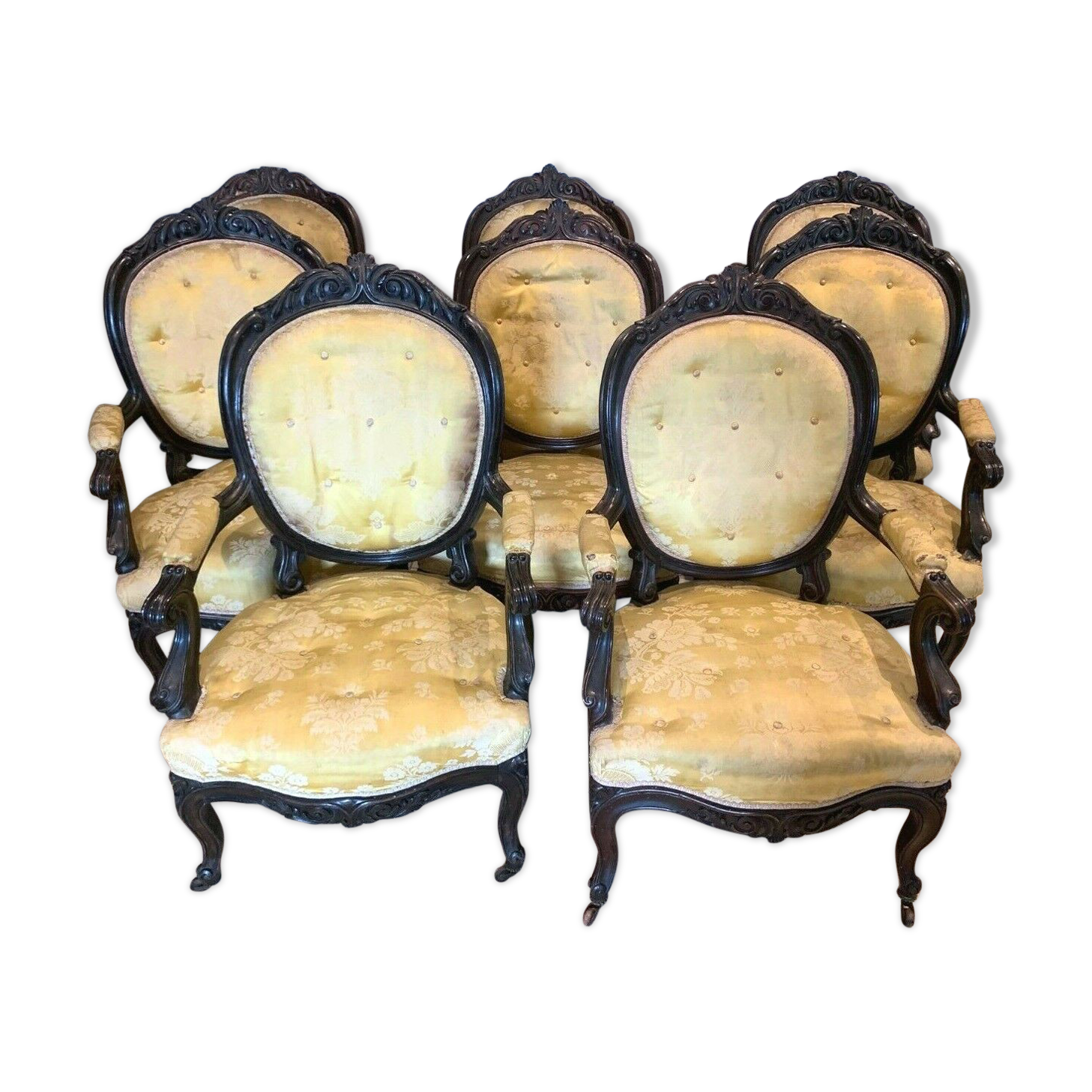 Napoleon III rosewood suite of eight 19th century armchairs