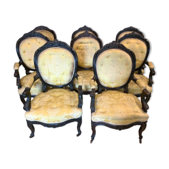 Napoleon III rosewood suite of eight 19th century armchairs