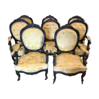 Fauteuils Napoléon III en palissandre suite de huit fauteuils XIX siècle
