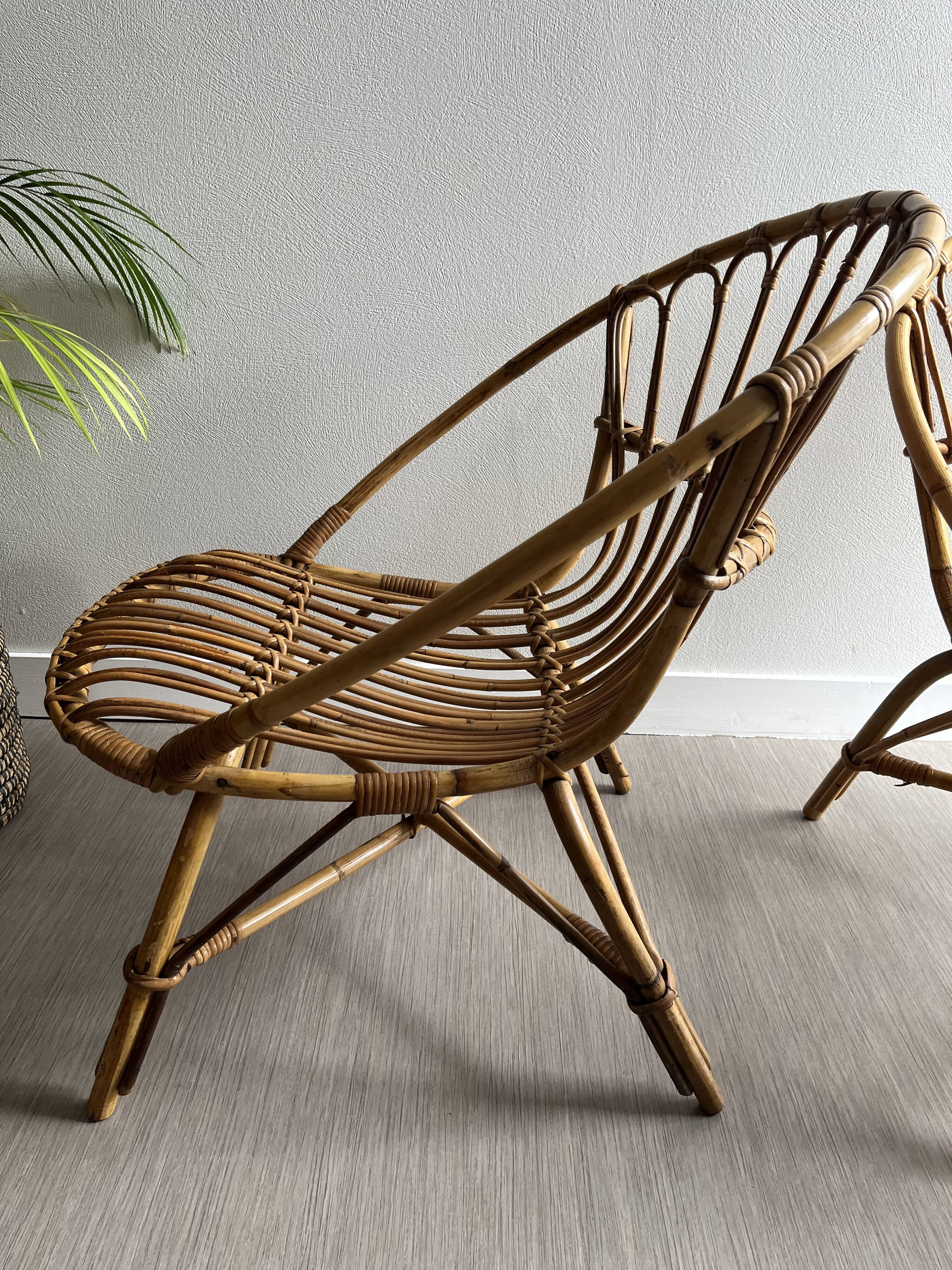 Vintage rattan shell armchairs