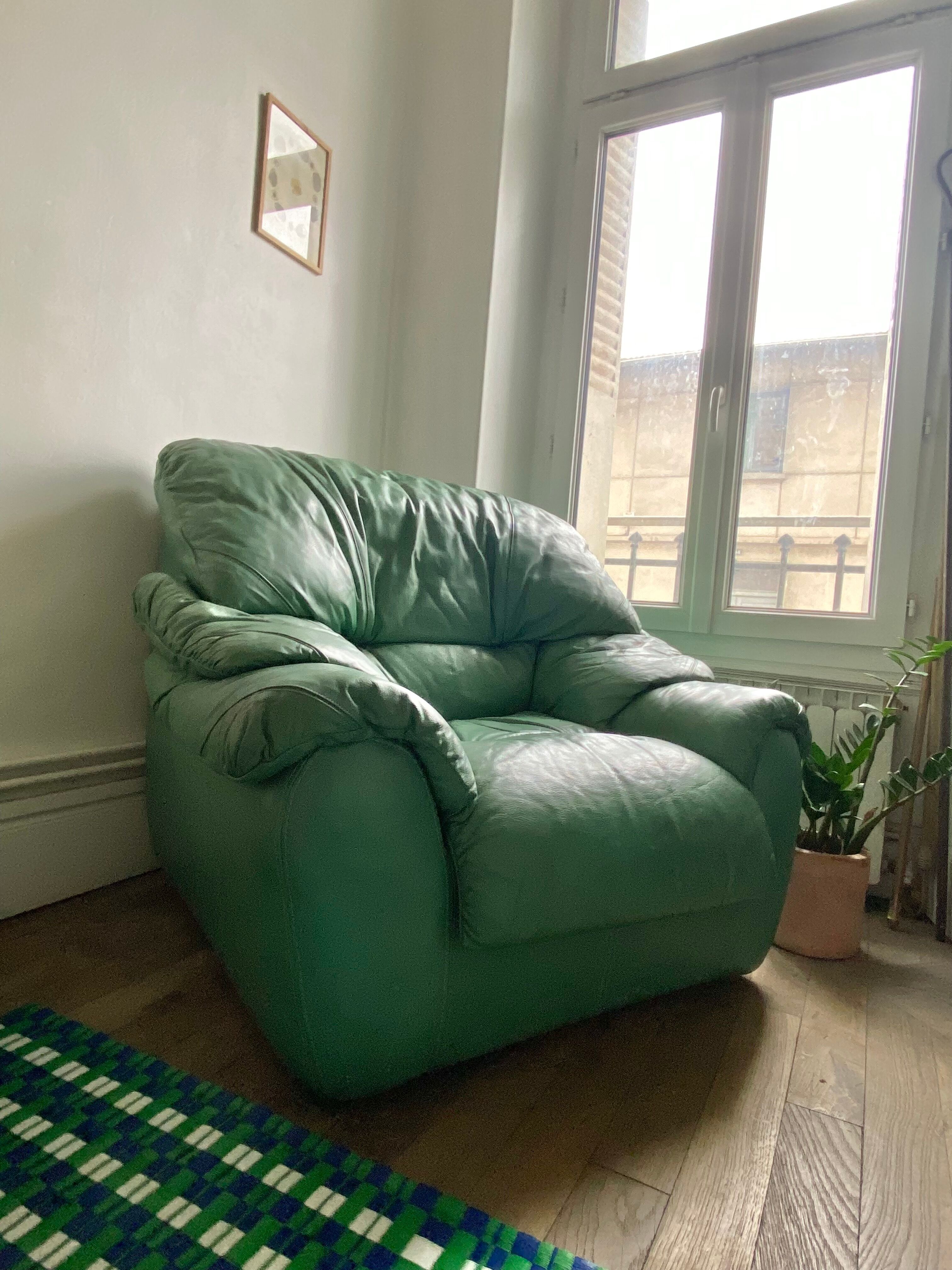 New armchair in vintage green leather
