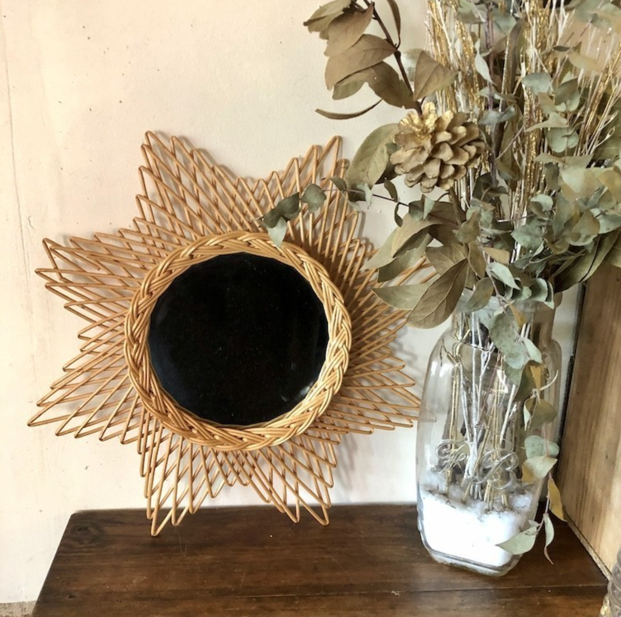 Wicker sun mirror 46.5 x 46.5 cm