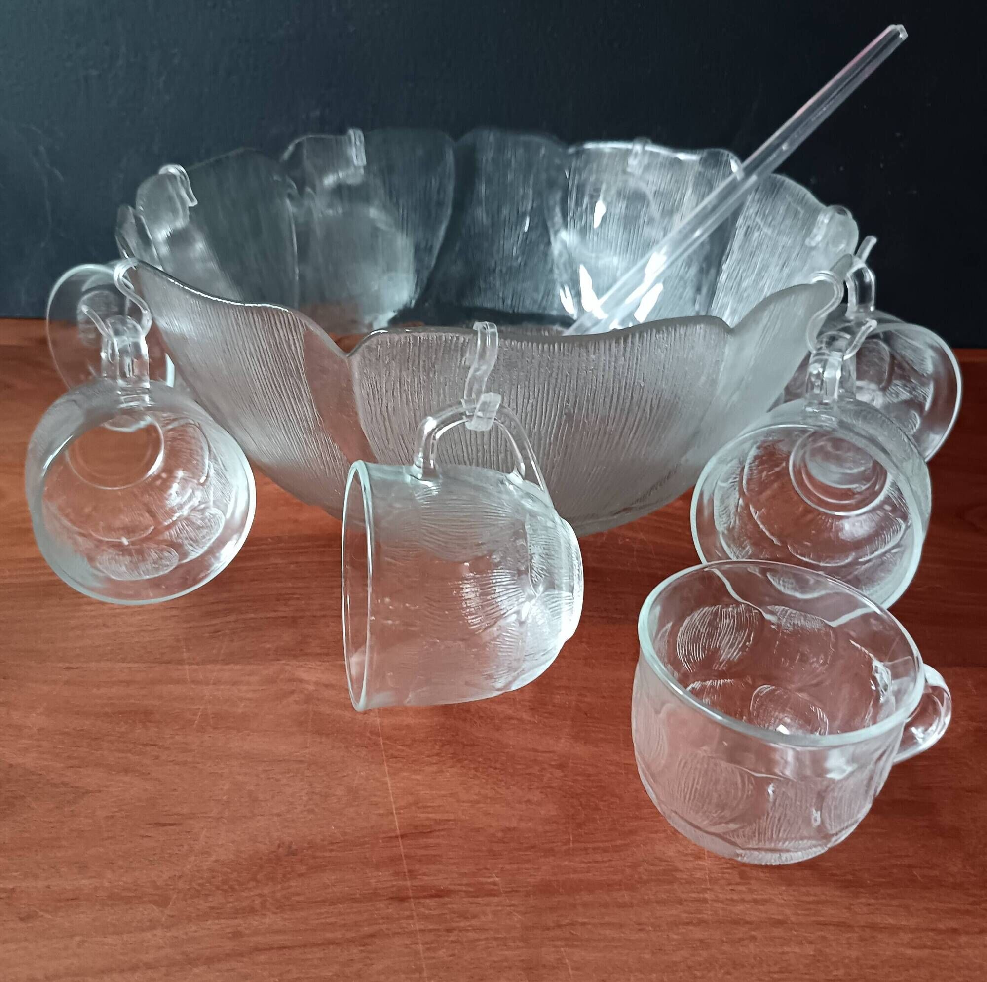 Punch service, salad bowl, 8 vintage glass bowls, Primavera Italy