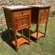 Pair of wooden and white marble bedside tables circa 1900