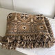 Vintage handmade beige and brown bedspread with fringes