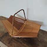 Foldable fruit basket made of wood and vintage bamboo
