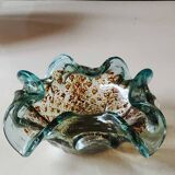 Corolla/floral pocket emptier. In Murano blown glass. Turquoise/Gold/silver inclusions