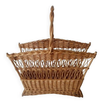 Old woven rattan magazine rack from the 1950s-60s