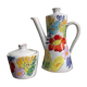 Vallauris coffee service engraved and hand painted - coffee maker and sugar pot fleuris vallauris