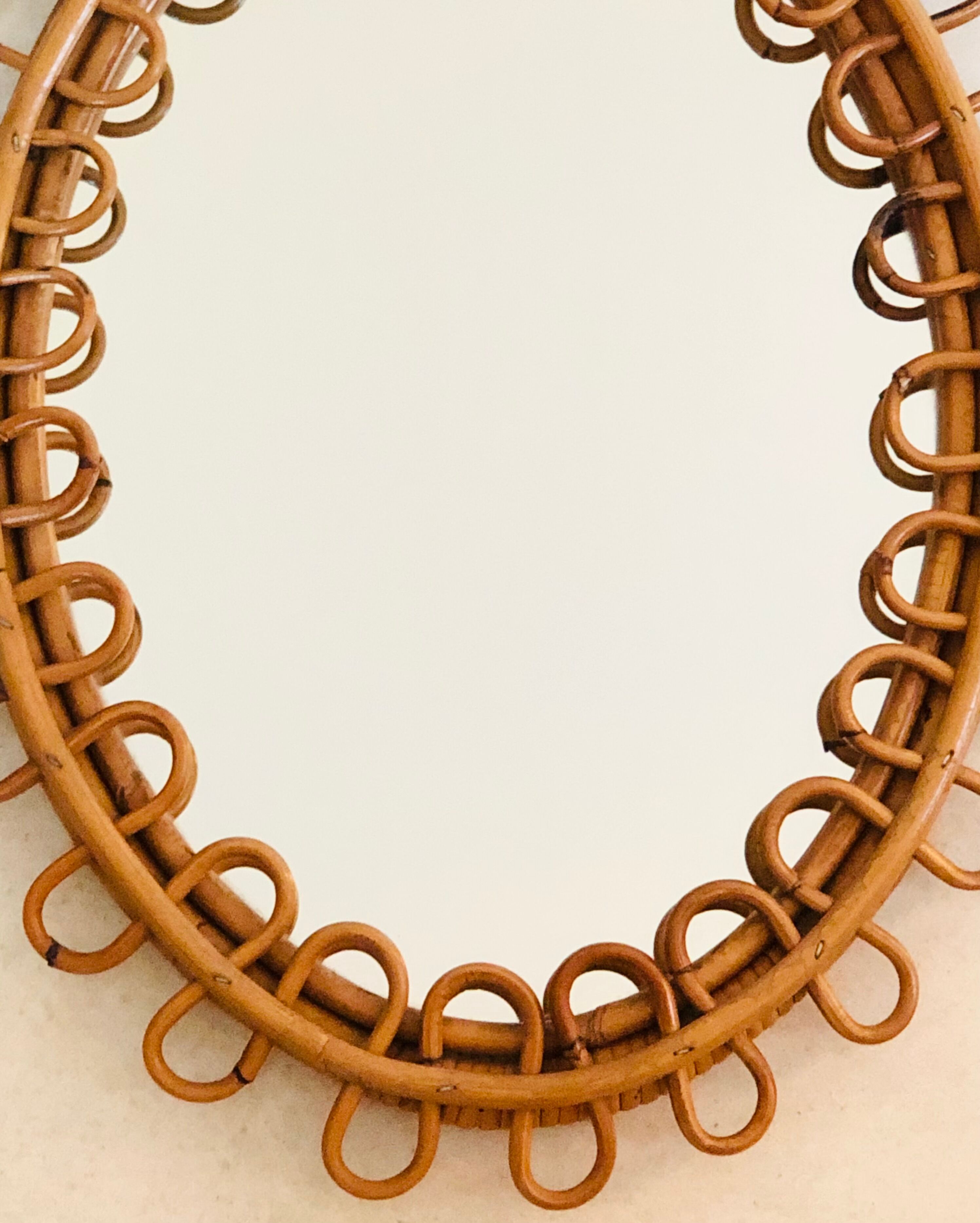 Medium size rattan mirror, Italy 60s