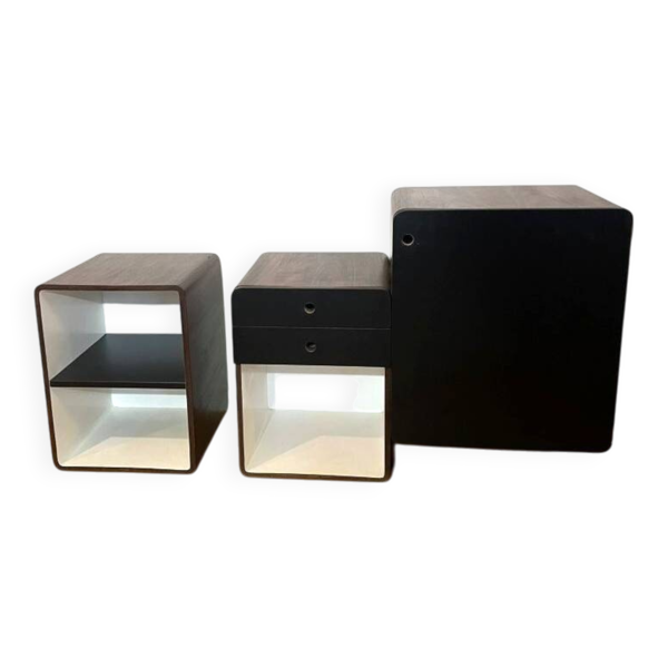 Ensemble de chevets Space Age vintage années 70 en bois et noir