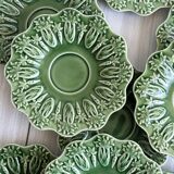 Set of 9 small old green earthenware plates