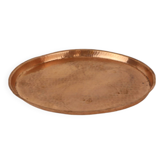 Vintage Red Hammered Copper Tray Characterfully Weathered 34cm