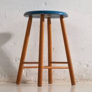 Antique wooden stool with a round seat – Central Europe, around 1950