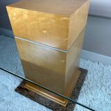 Table basse design années 80 bois, verre, granit