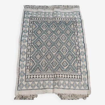 Handmade white blue and beige margoum rug