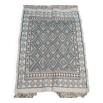 Handmade white blue and beige margoum rug