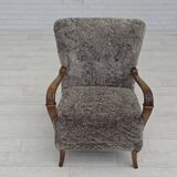 1960s, reupholstered Danish armchair, New Zealand genuine sheepskin.