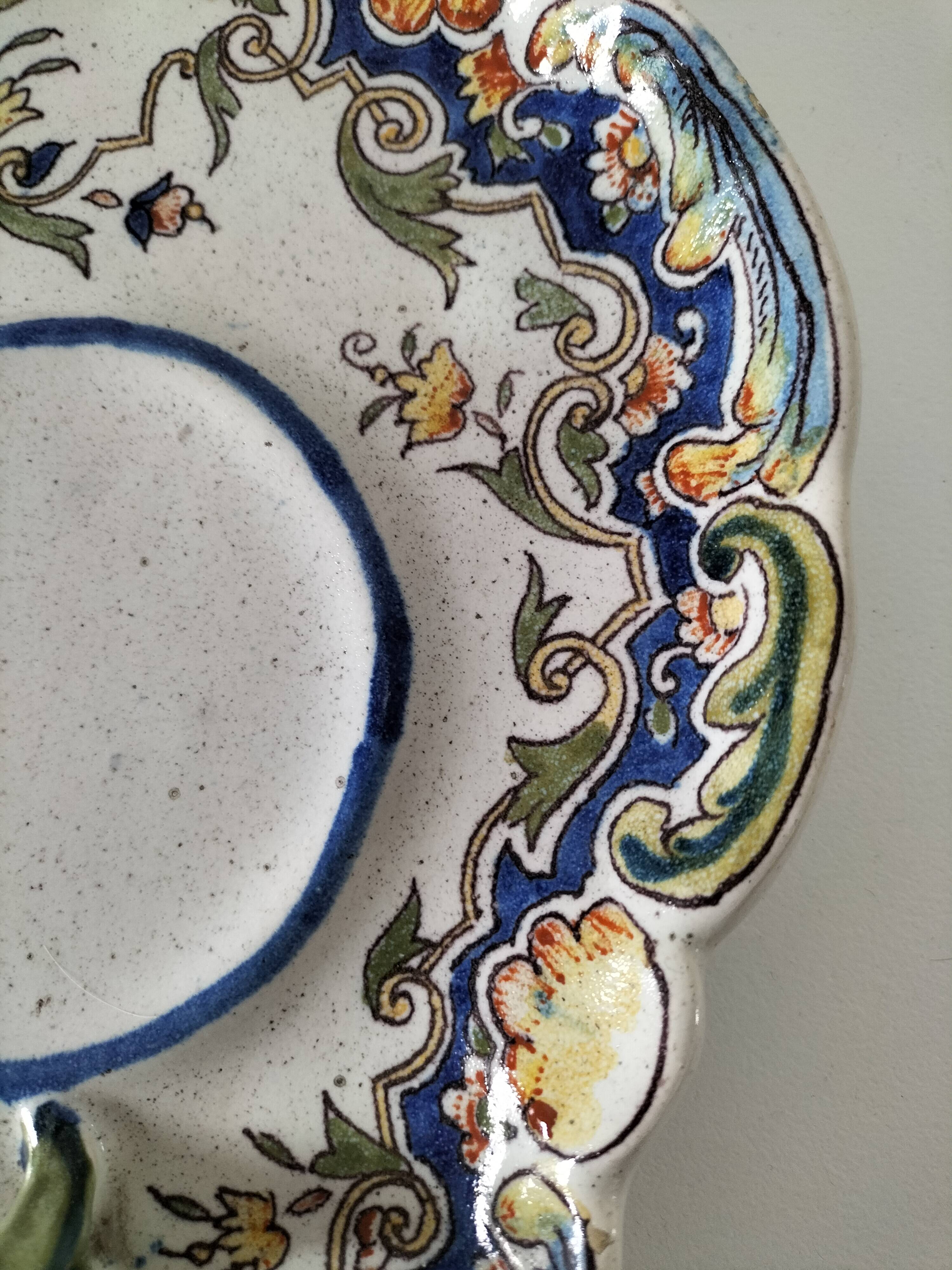 Breakfast set duo Desvres Fourmaintraux regionalist decoration