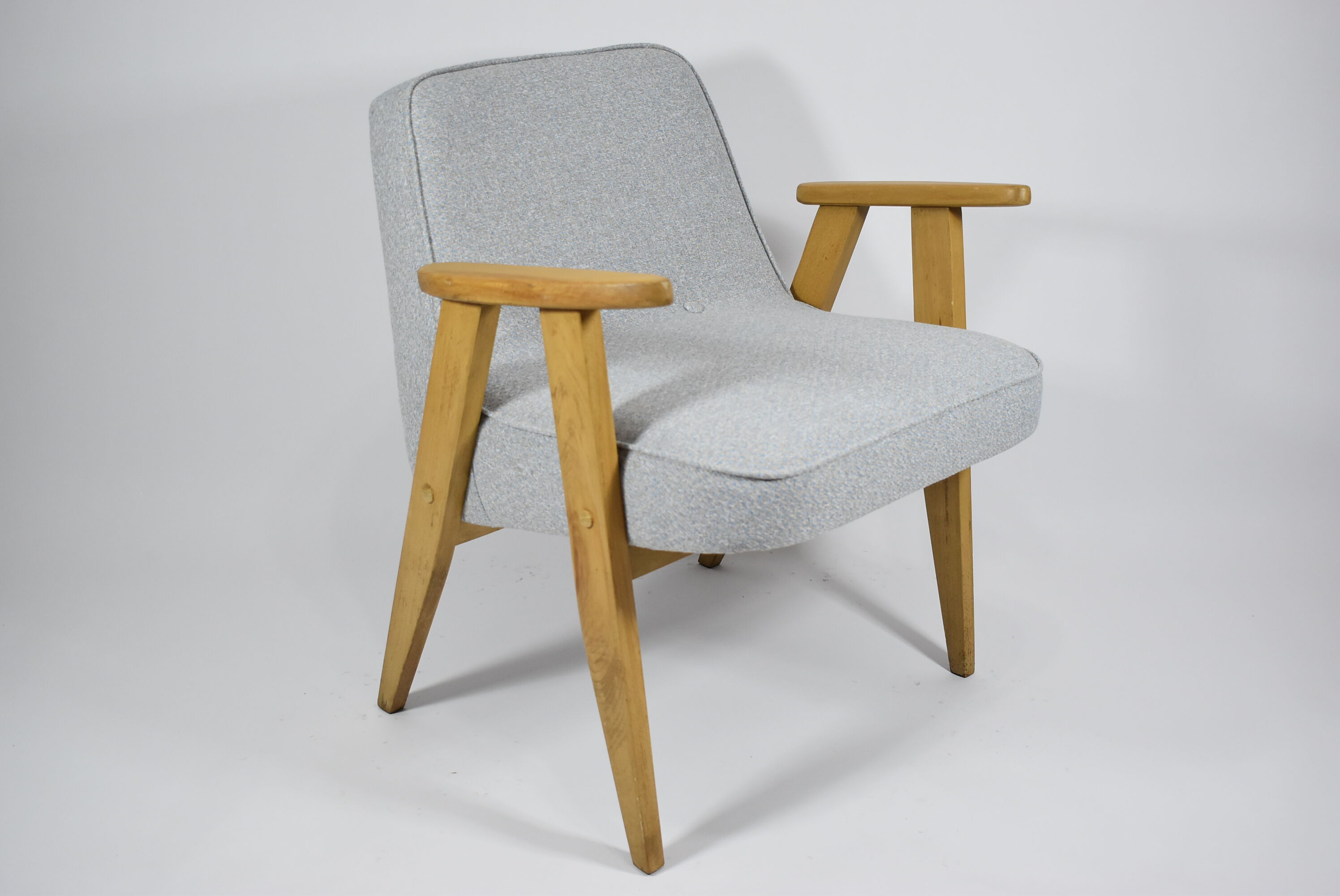 Original restored 366 armchair, 1960s icon, oak wood, blue