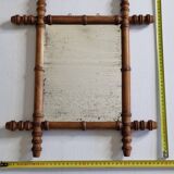 Antique turned wood mirror in bamboo style, late 19th century, 44 x 38 cm