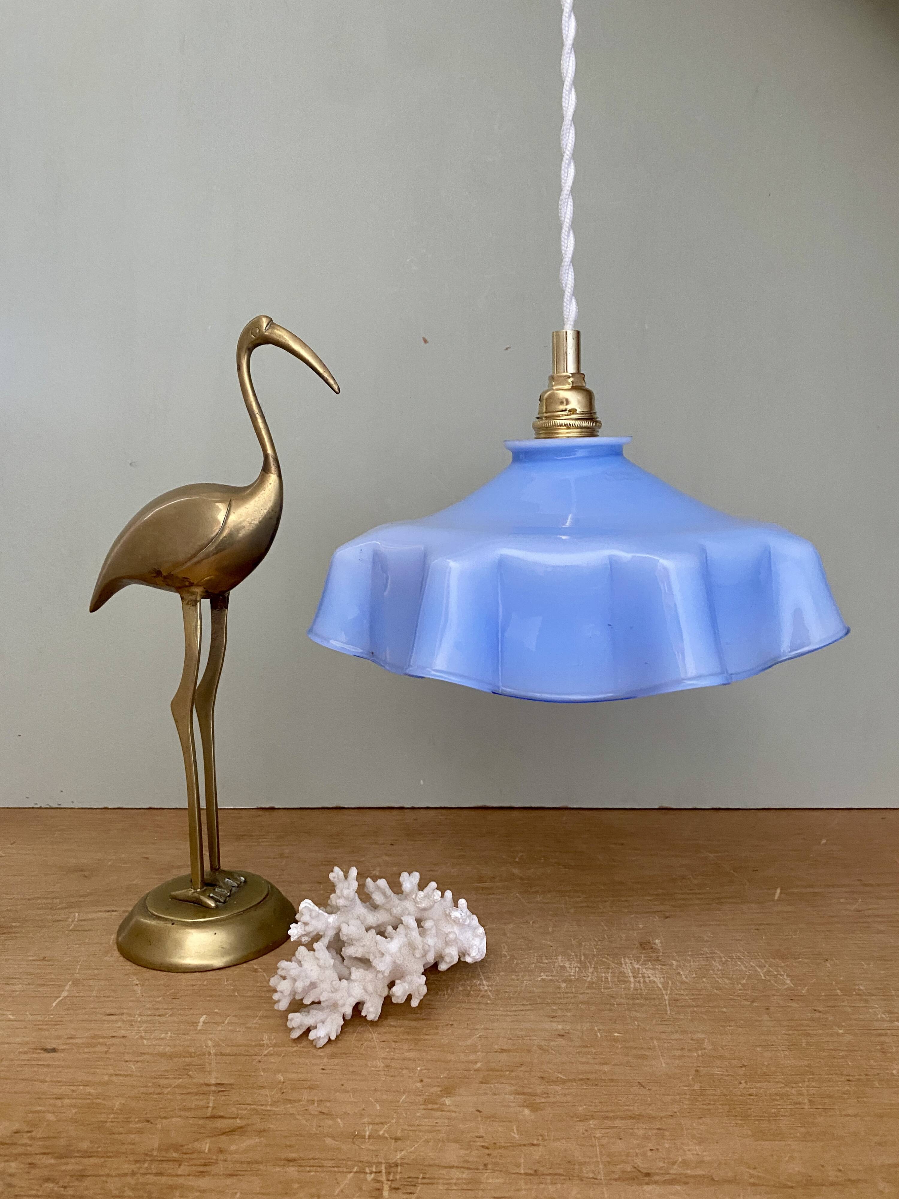 Vintage blue opaline lampshade pendant light