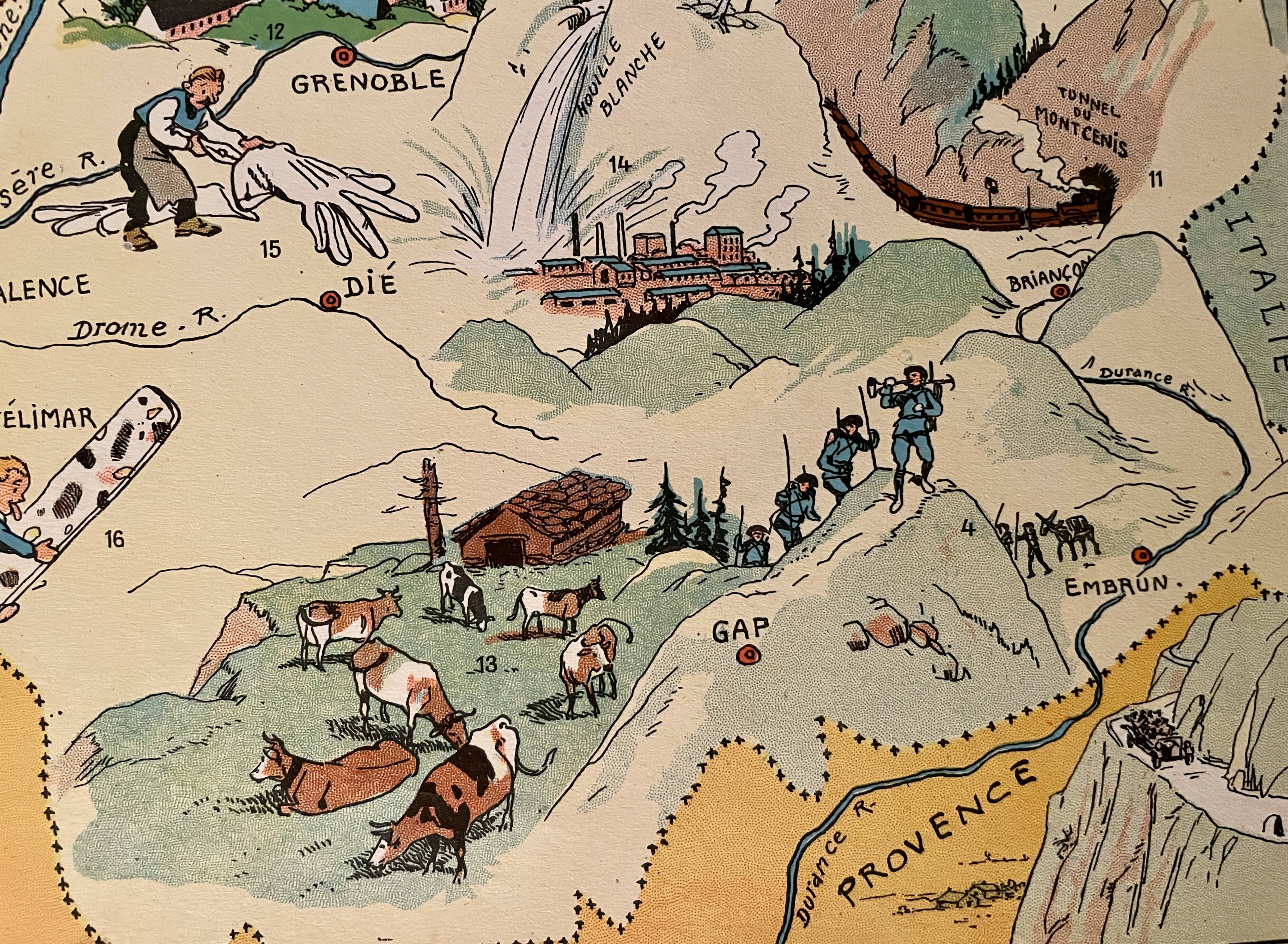 Old poster illustrated map of Savoy 1942 - JP Pinchon