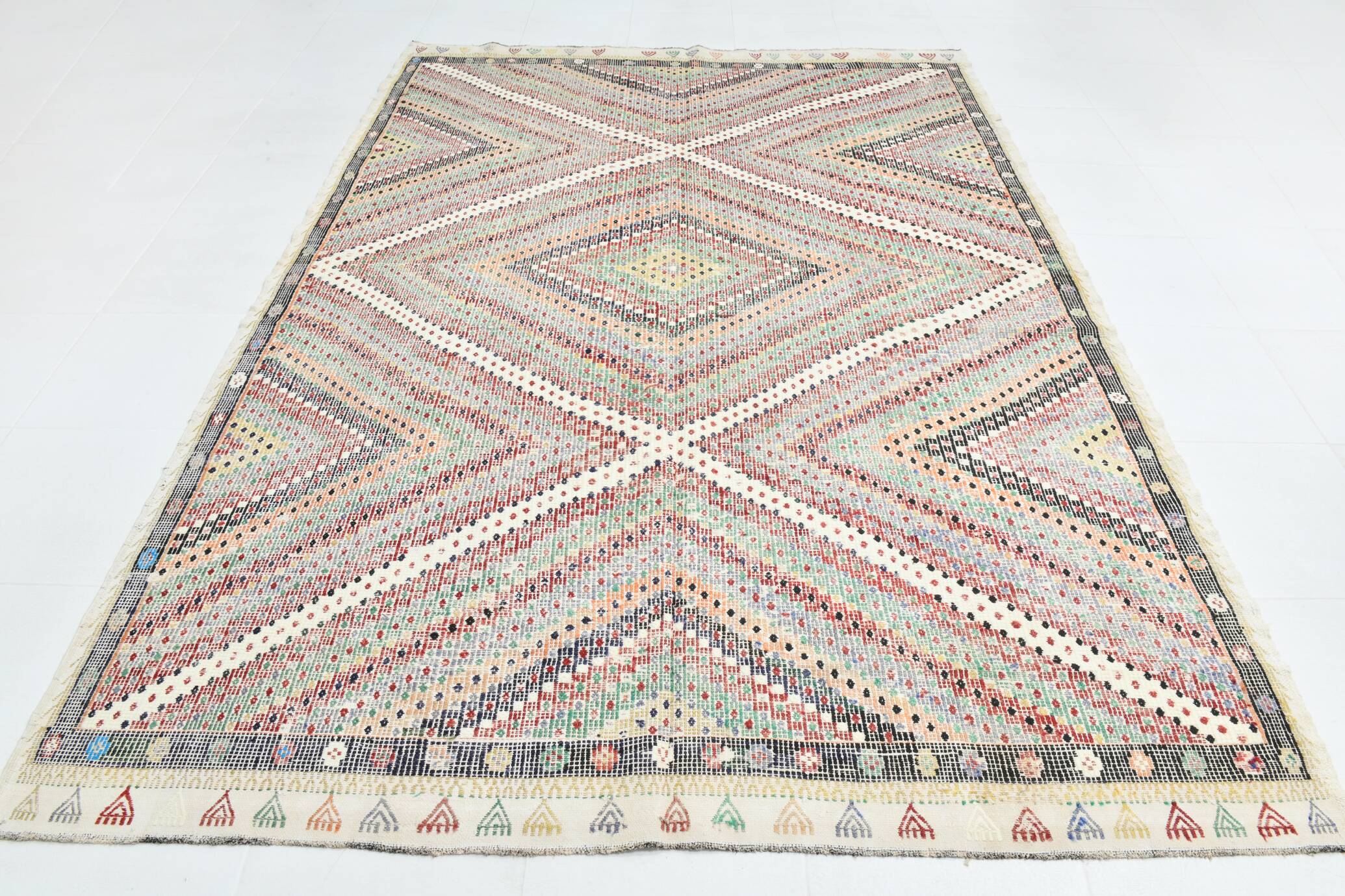 7x10 Large Kilim Rug Colorful Design, 210x292 Cm