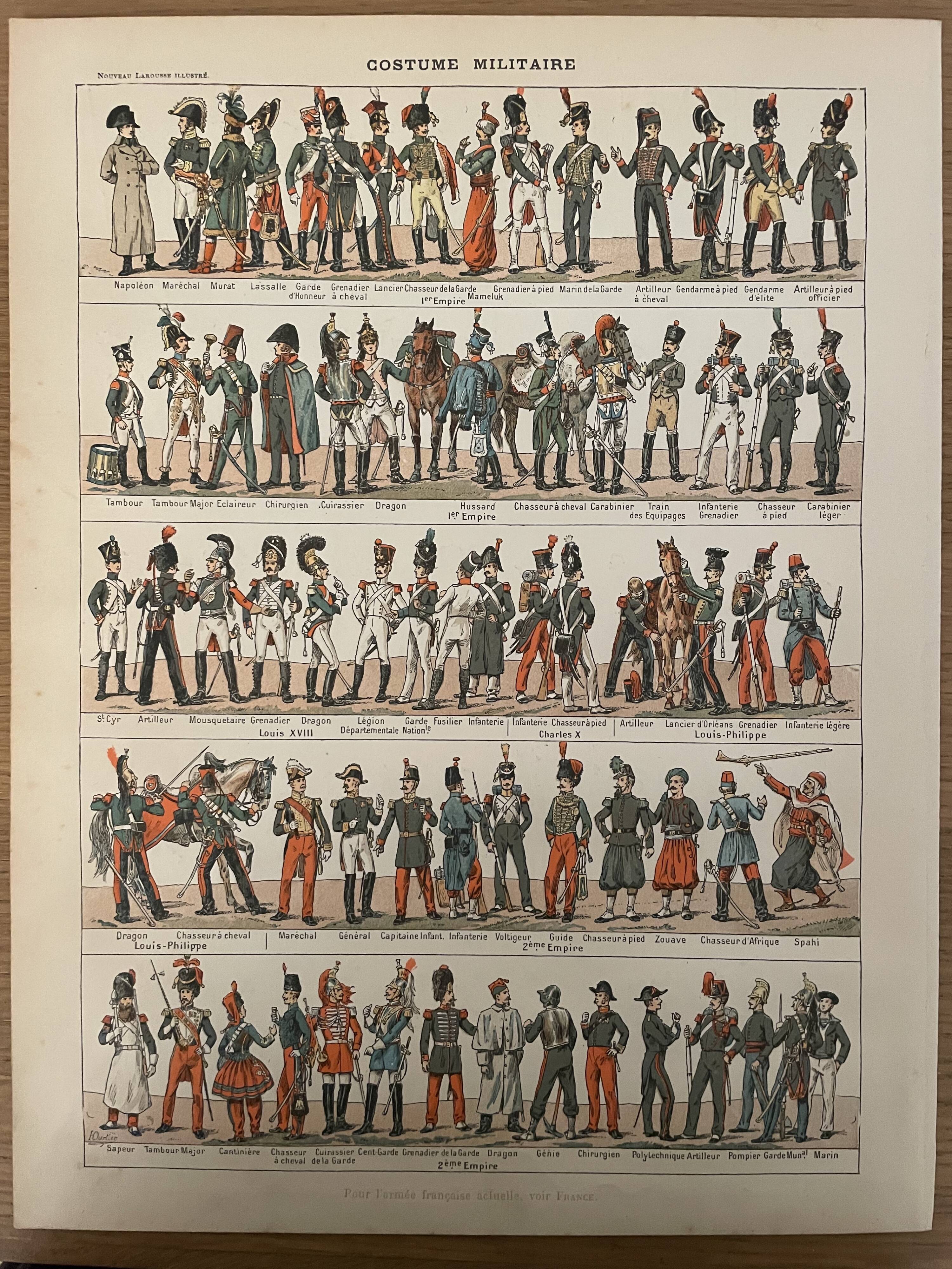 Lithograph engraving on military costumes 1897