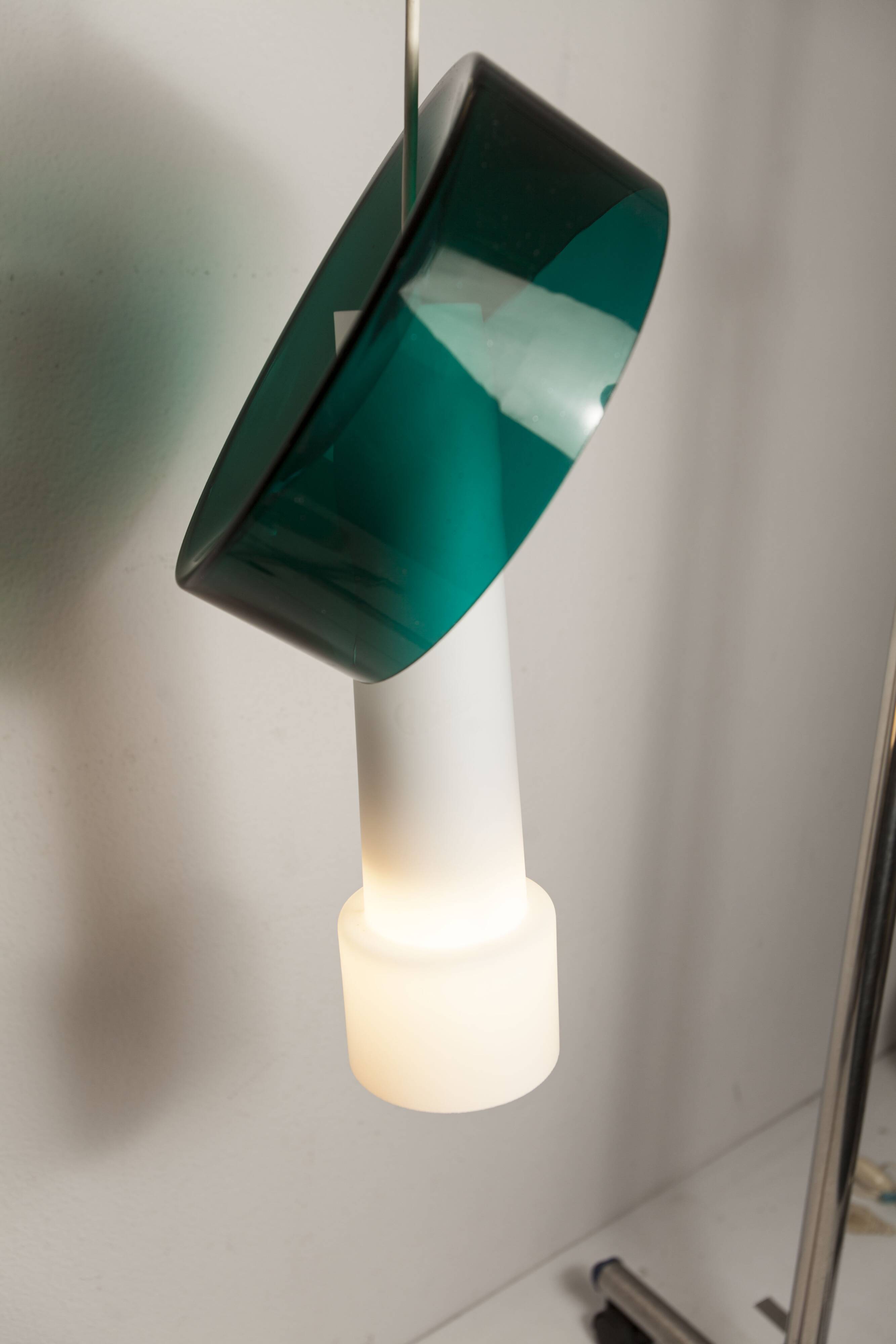 Vintage suspension in 2 elements, white opaline and transparent glass.