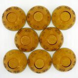 8 amber yellow glass bowls - embossed flower patterns - Daisy Vereco France - vintage 70s