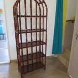 Vintage bookcase-5-level shelf-wood, bamboo and rattan-bentwood style-80s