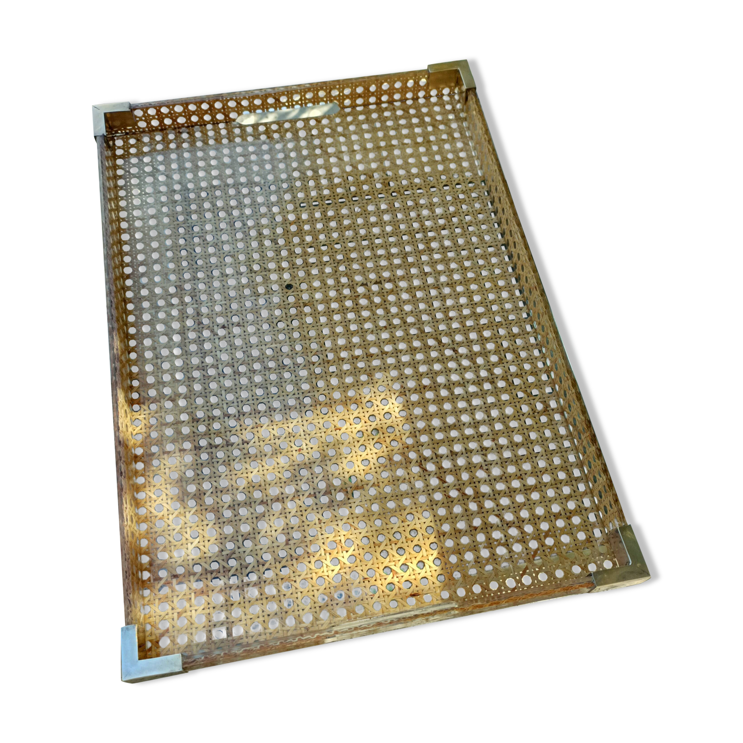 Vintage serving tray in resin and rattan cane