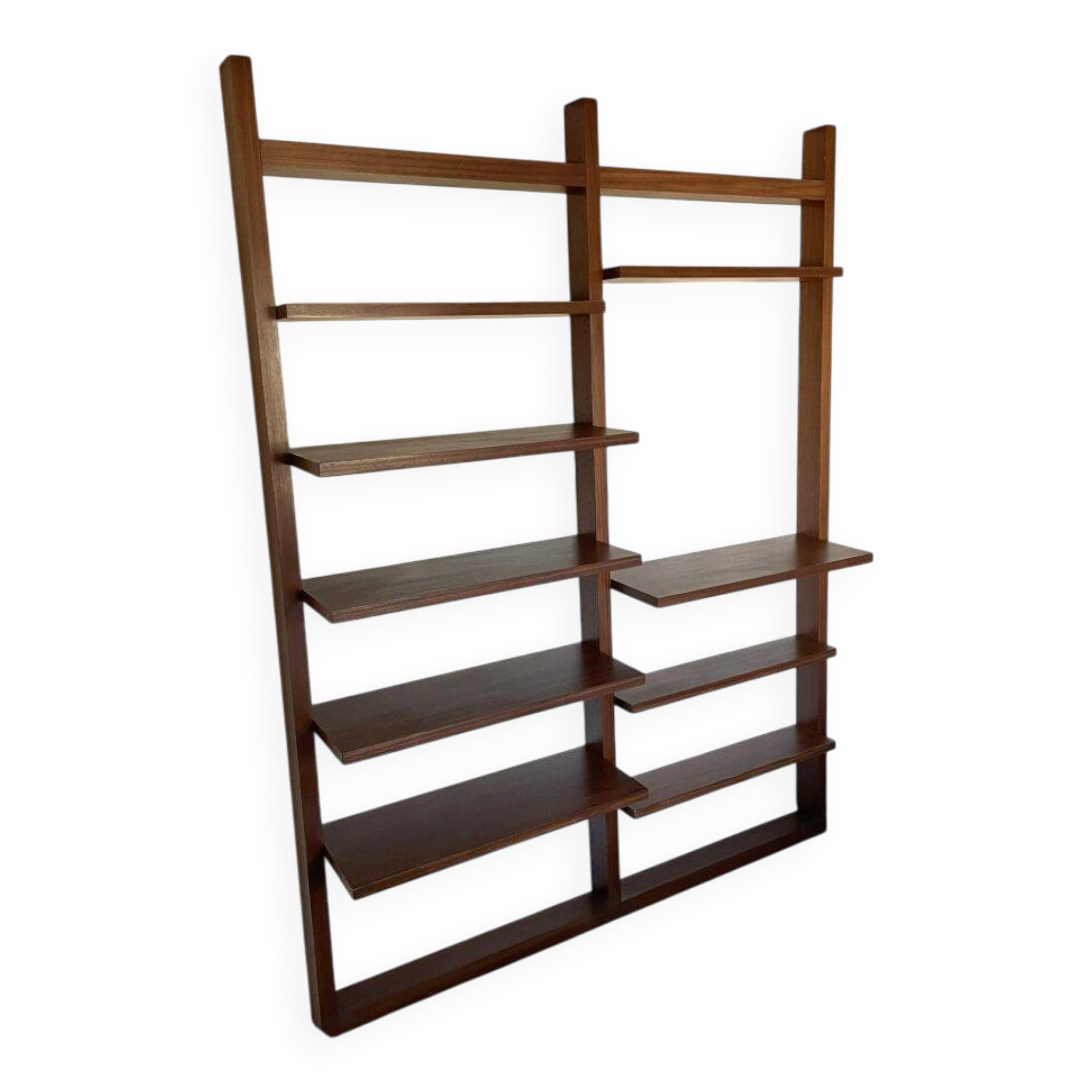 70s teak wall bookcase, minimalist design, 2.5m x 2m