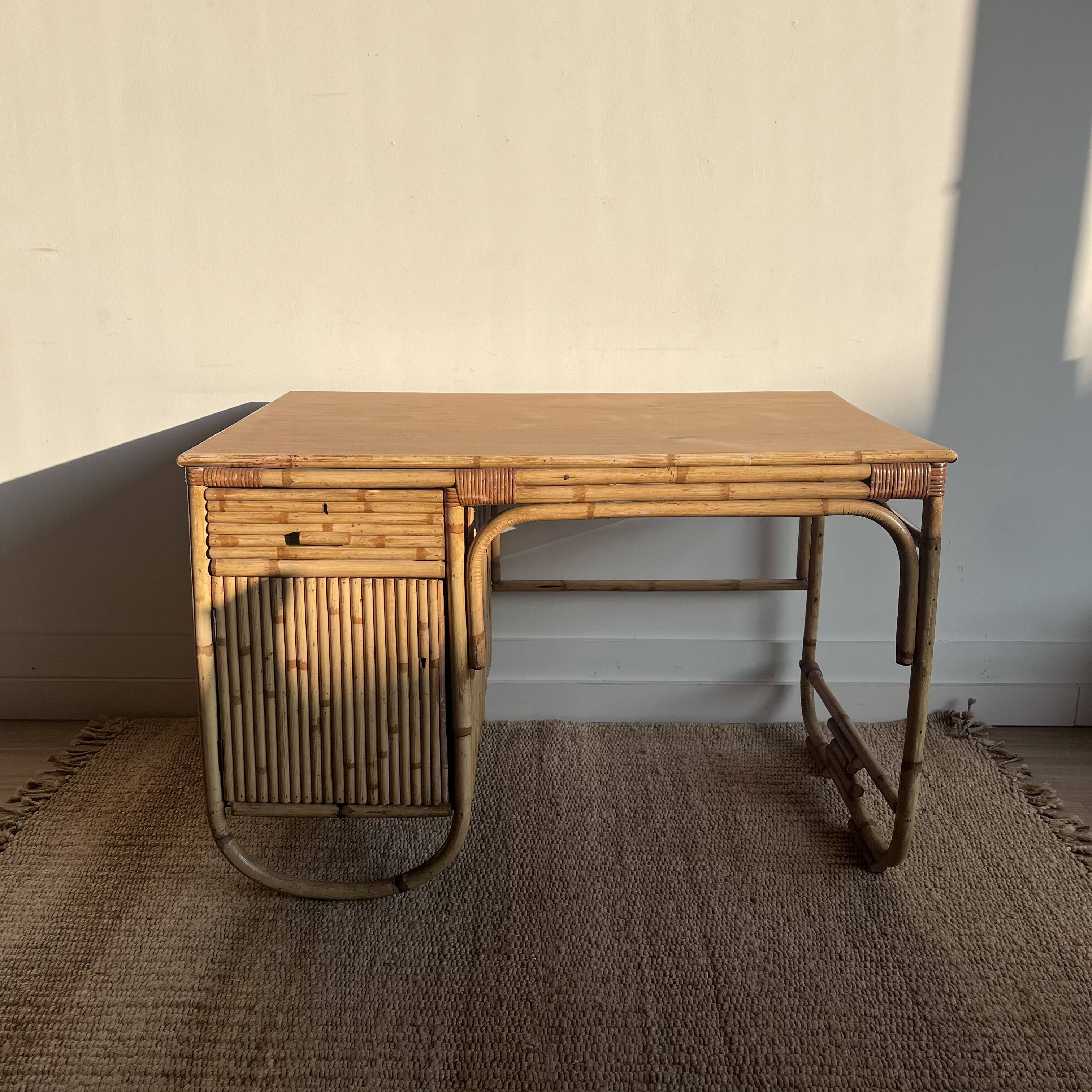 Mid-Century Vintage Bamboo Rattan Desk