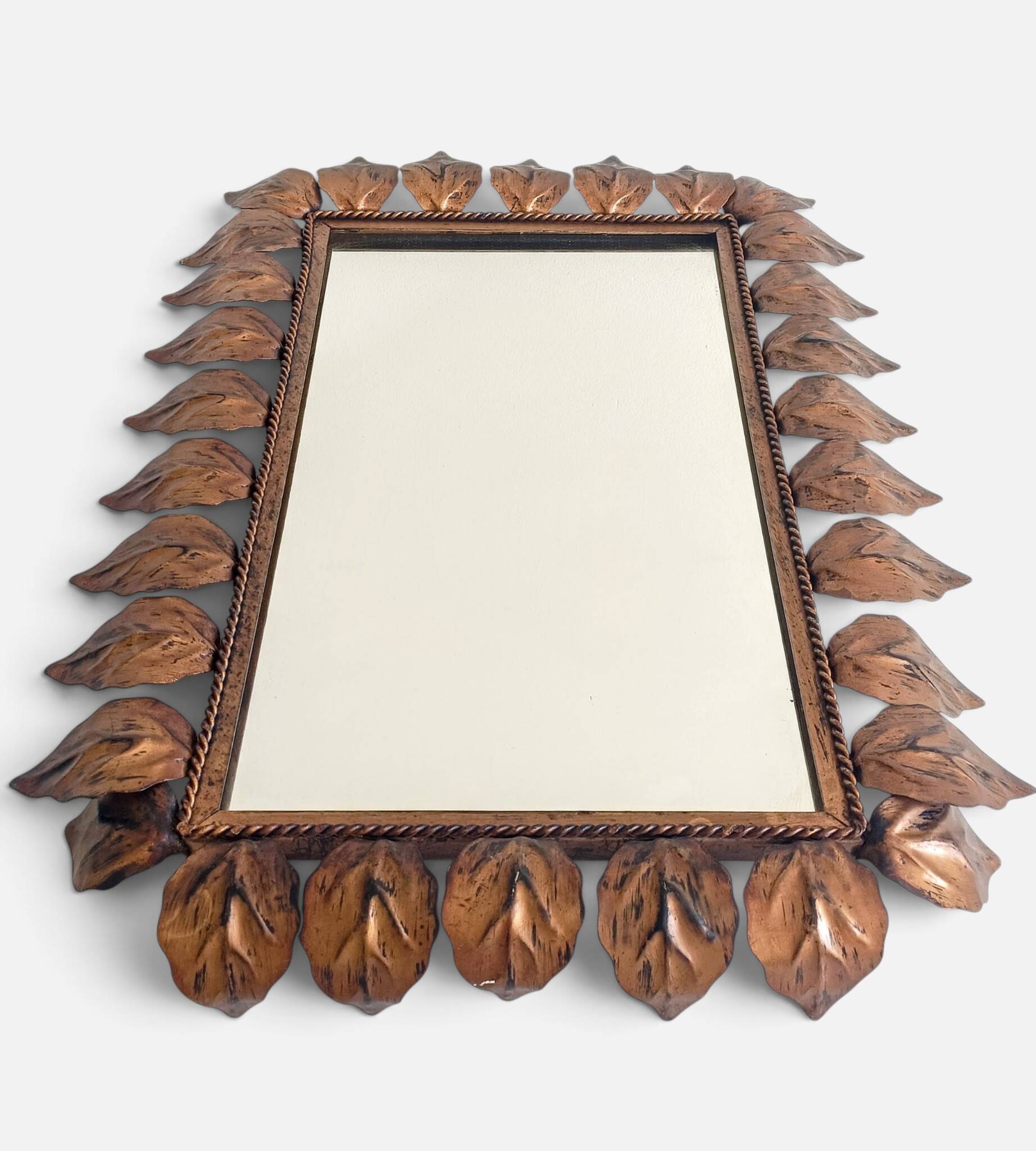 Spanish Mid-Century Wrought Iron Mirror with Foliage Frame, Circa 1950s