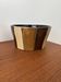 Vintage cache-pot in glazed ceramic, brown and beige geometric pattern.