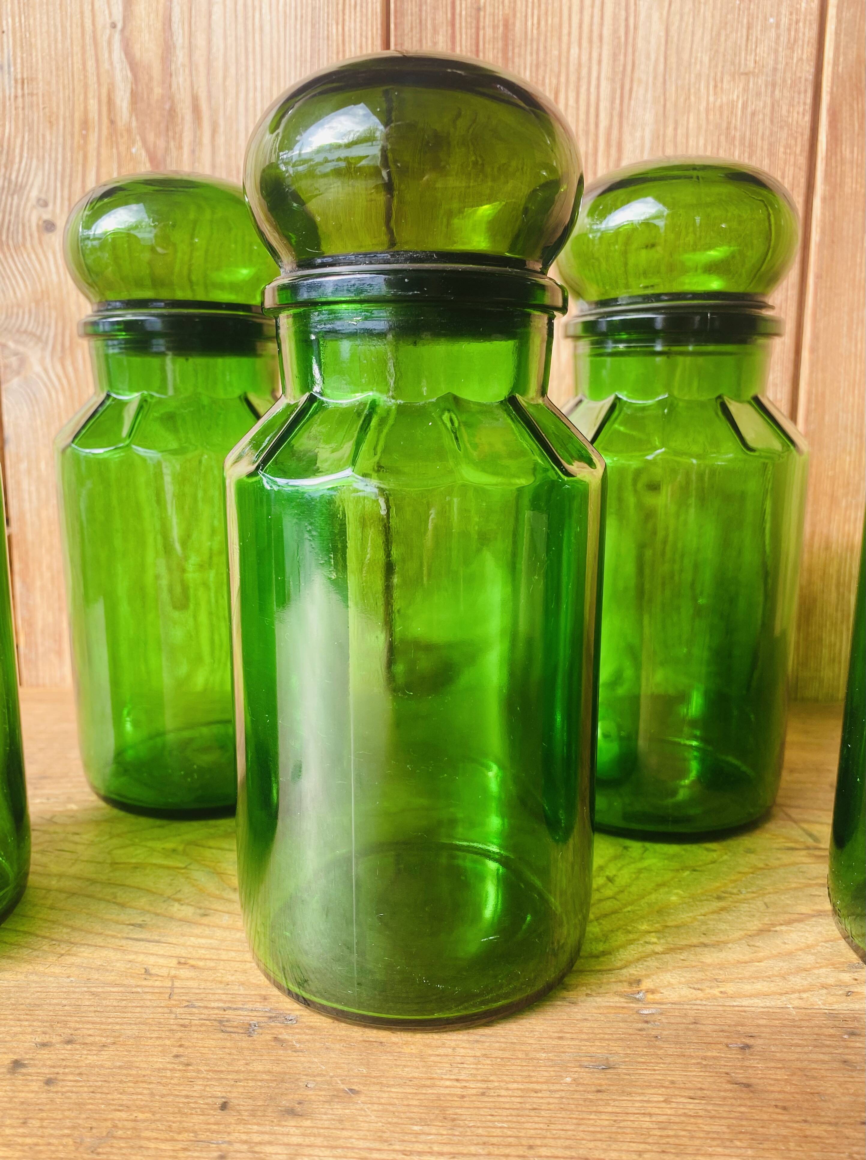 Lot de 5 pots vintage en verre vert