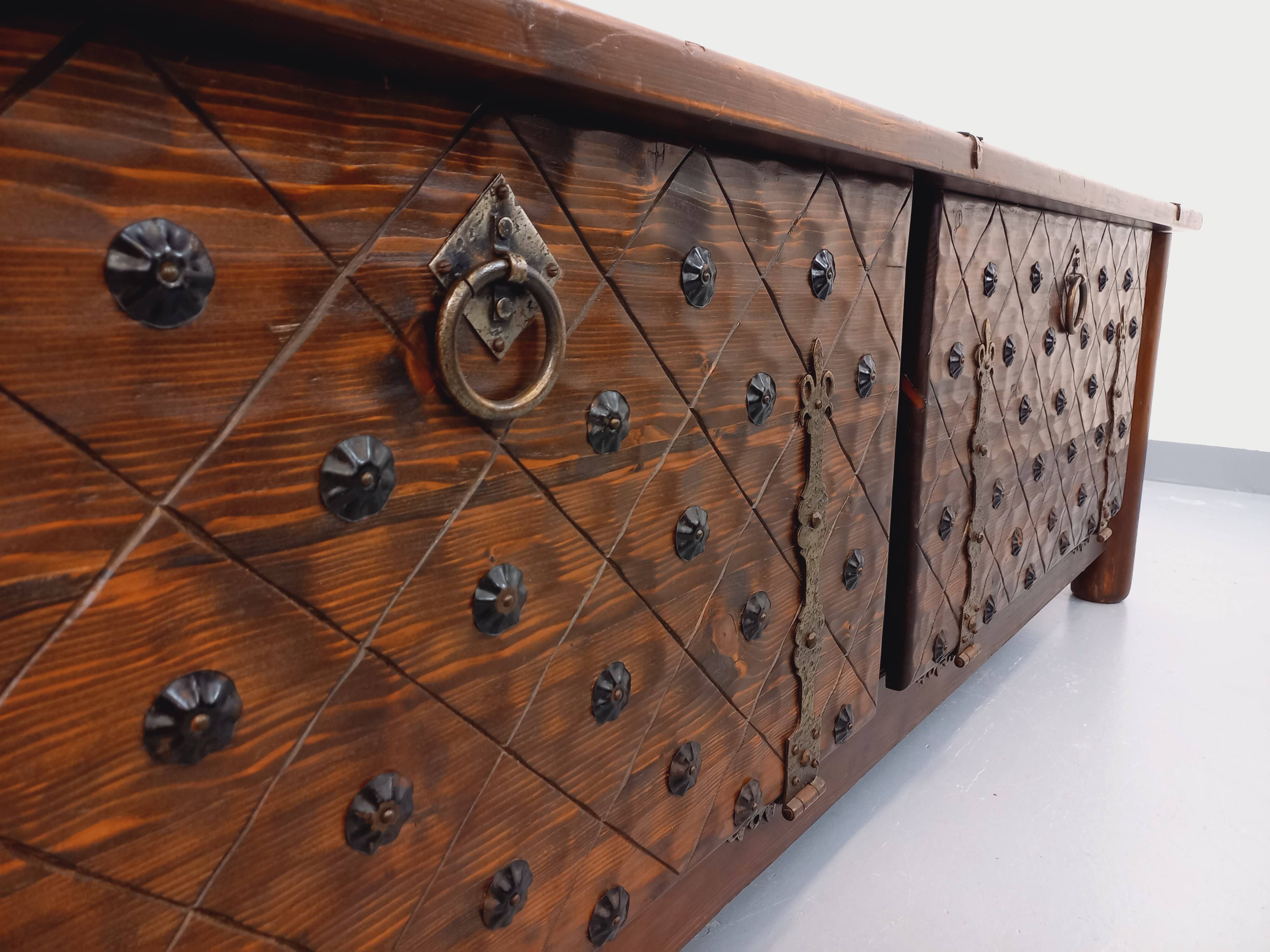 Low brutalist enfilade by Georges Robert in dark pine from the 1960s.