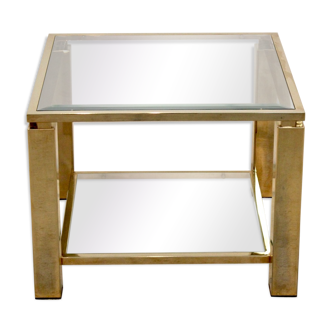 Table d'appoint carrée en verre plaqué or 23 carats Belgochrom