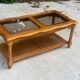Vintage solid wood coffee table with glass and cane 100x50cm