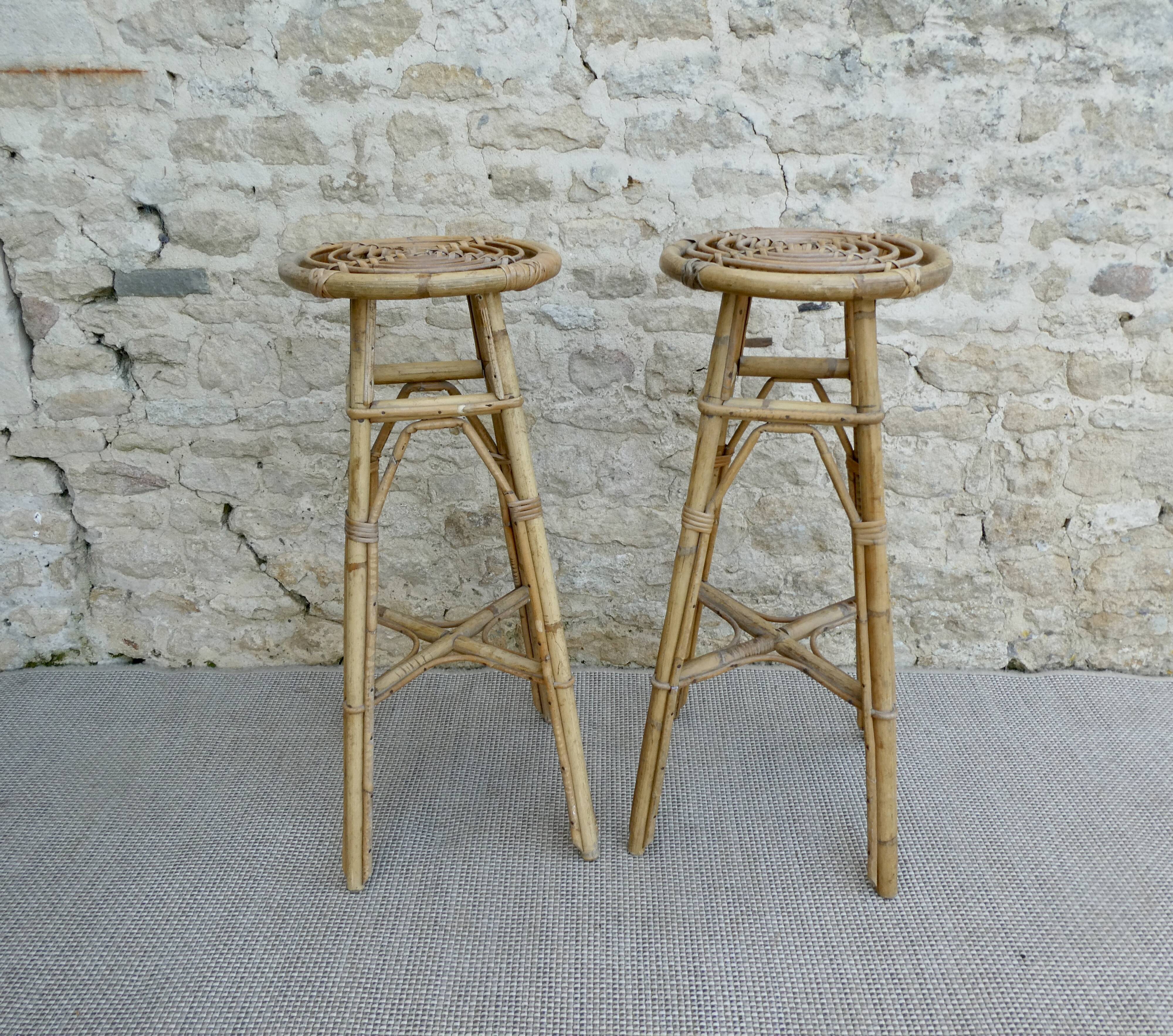 Pair of high stools, bar, rattan
