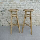 Pair of high stools, bar, rattan