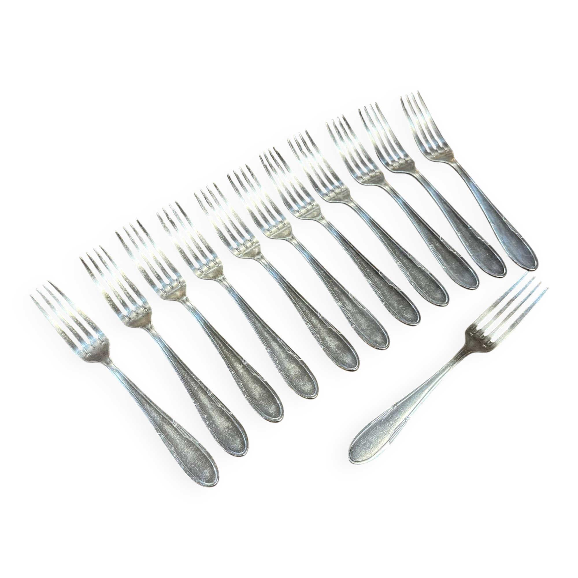 Set of 12 large silver-plated forks