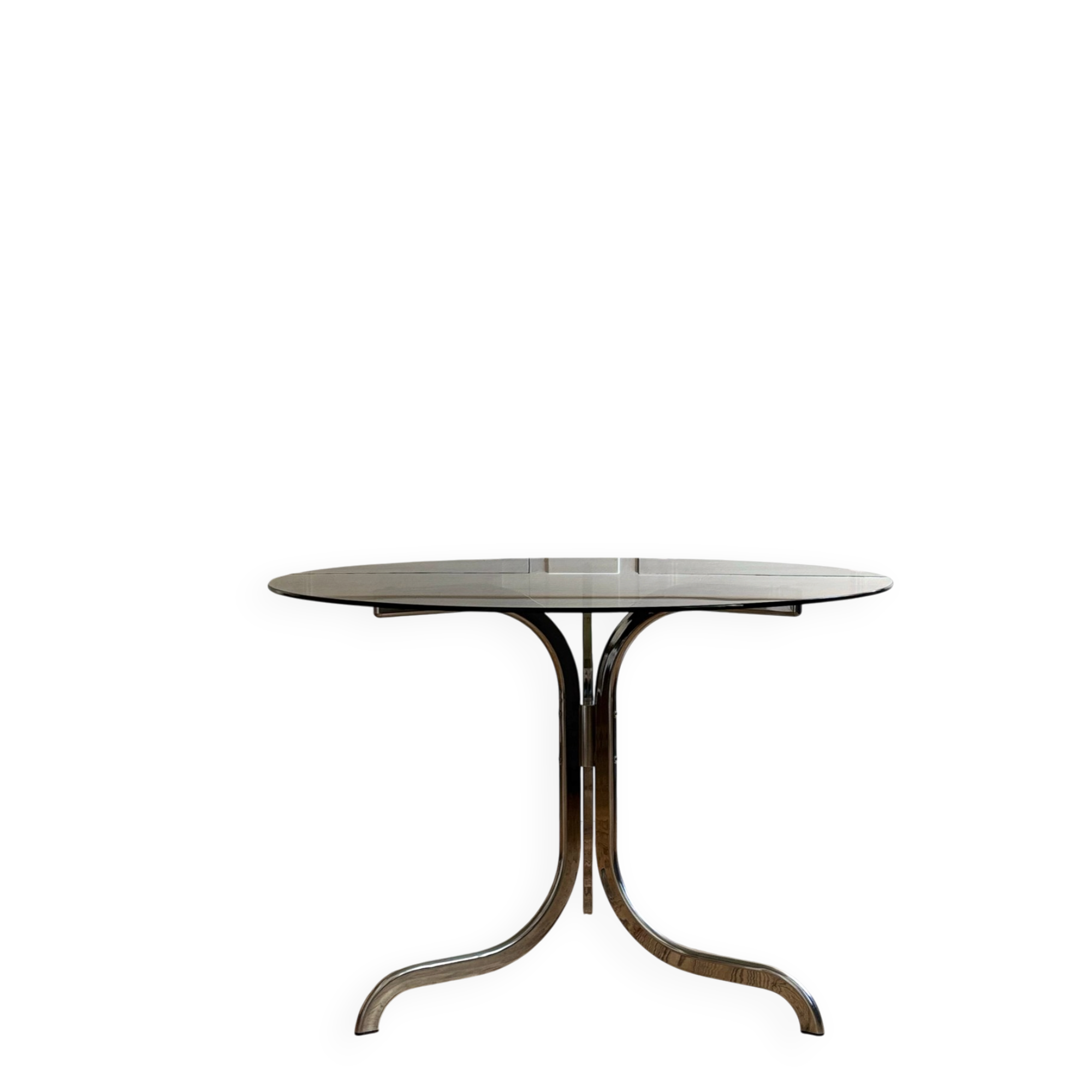 Table ronde en verre fumé et chrome