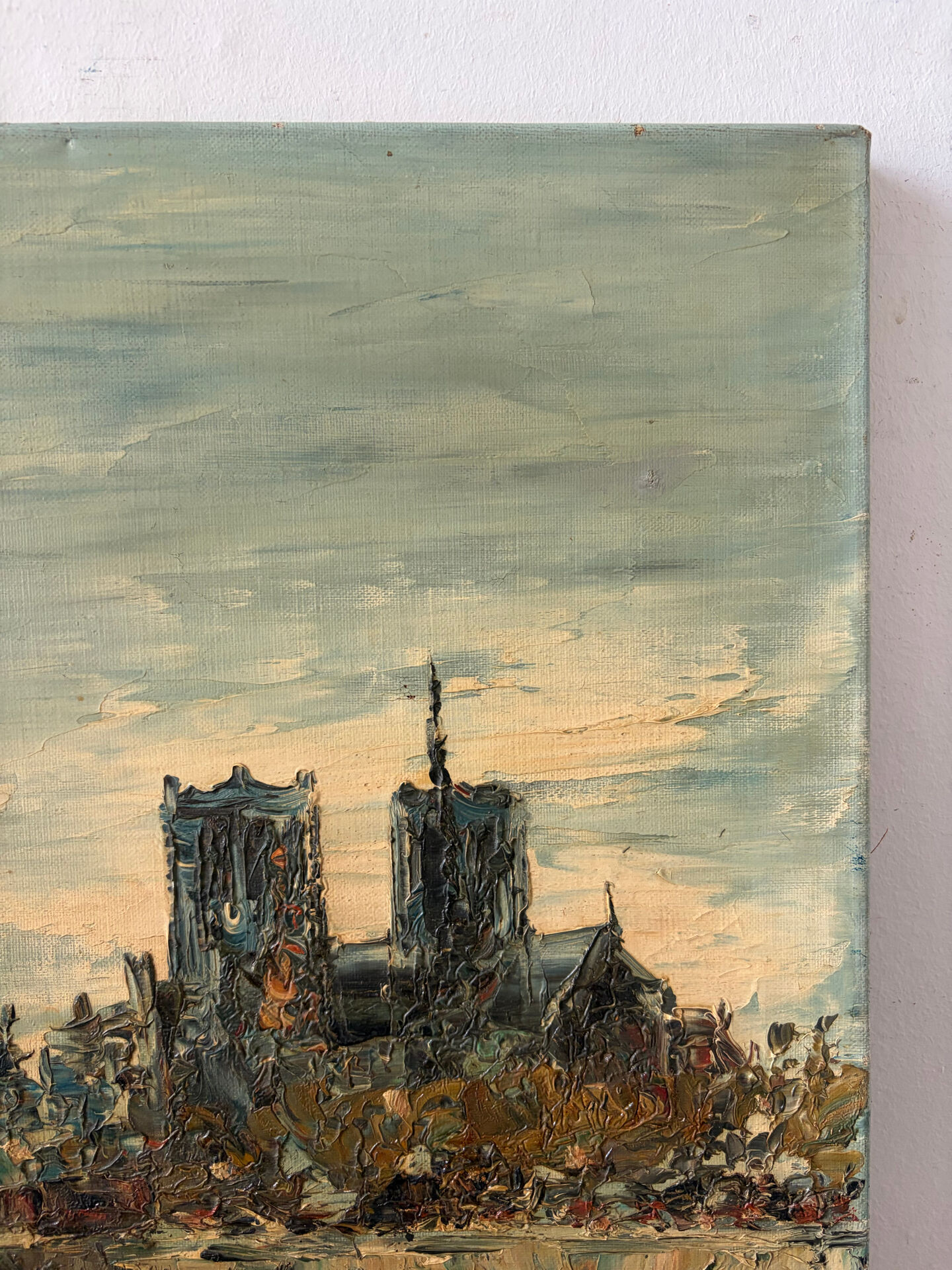 Seine and Notre Dame de Paris, knife painting.