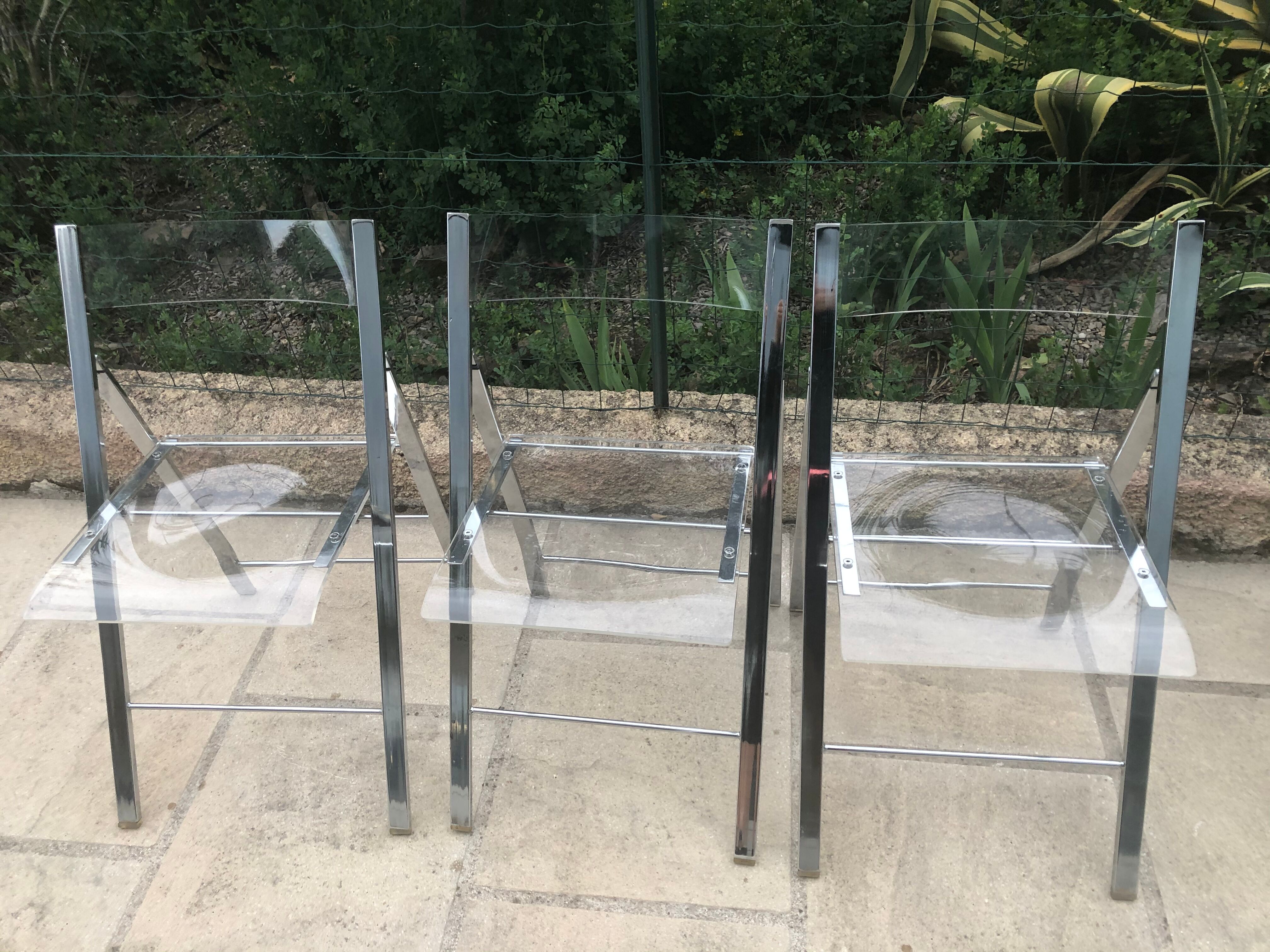 Plexiglass and chrome metal design folding chairs