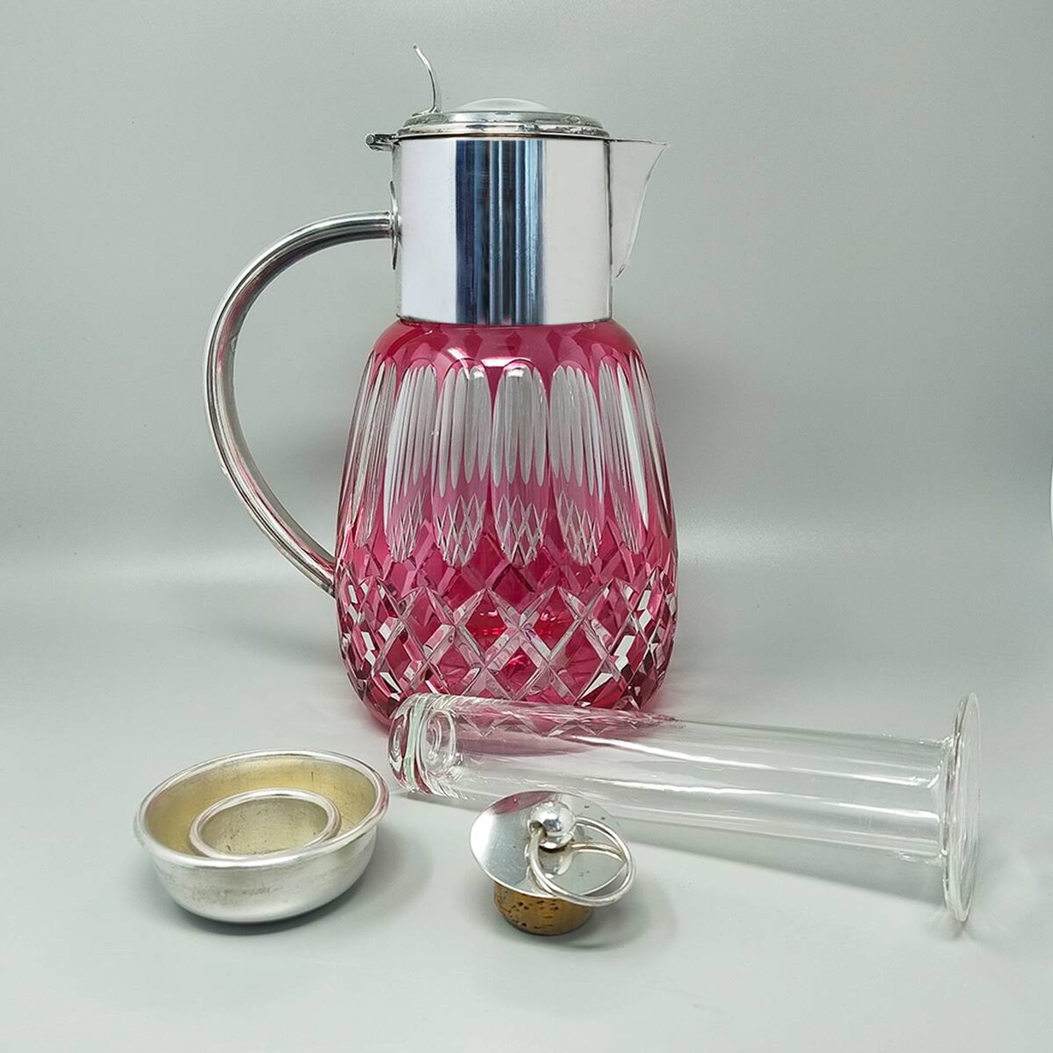 1960s Red Bohemian Cut Crystal Glass Pitcher. Made in Italy