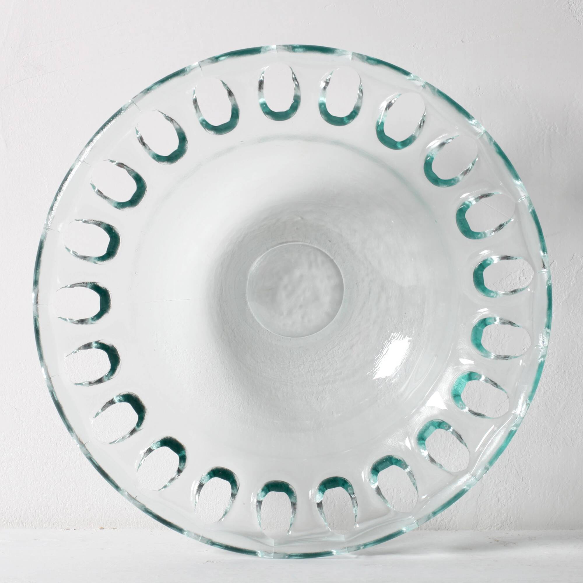 Vintage Georgia Green Recycled Glass Fruit Bowl / Cutout Platter / Spain