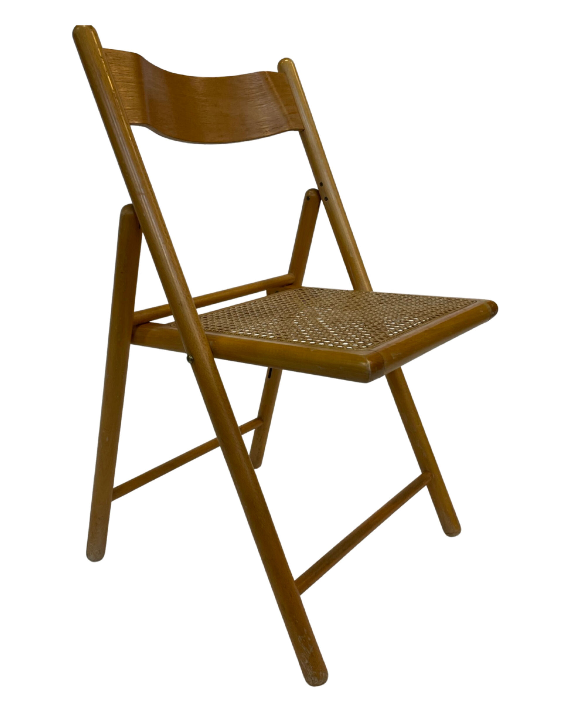 Set of four vintage folding chairs with webbing and wood 1970s